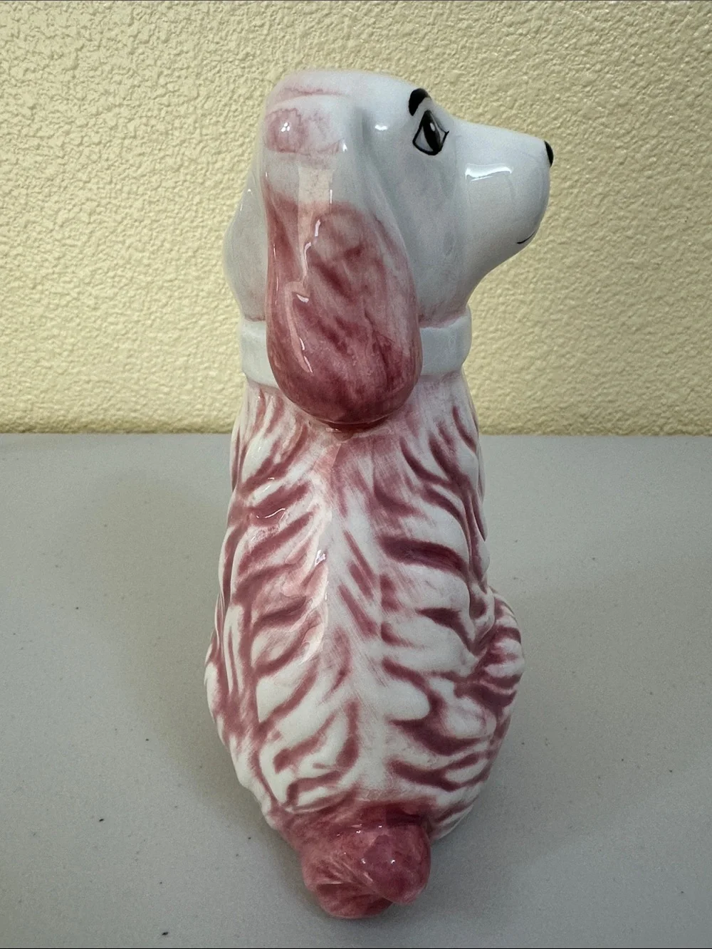 Pink and White Ceramic Staffordshire Dog Vase — Decorative Home Accent